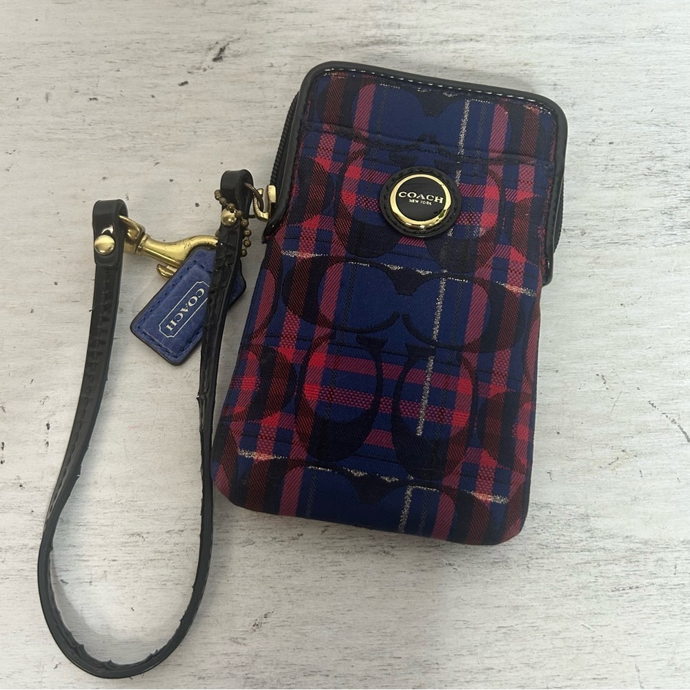 Coach Red and Blue Plaid Wallet - Picture 3 of 12